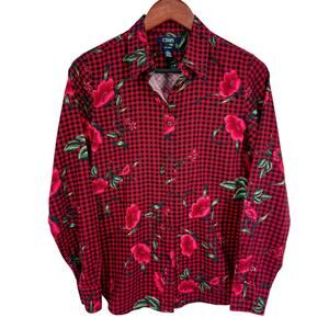 Ralph Lauren CHAPS Womens Sz Medium Red Pink Floral Blouse Shirt Top Luxury
